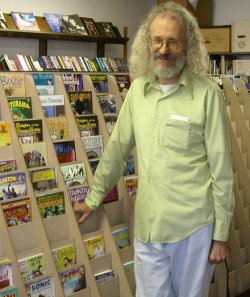 Hank with comics display